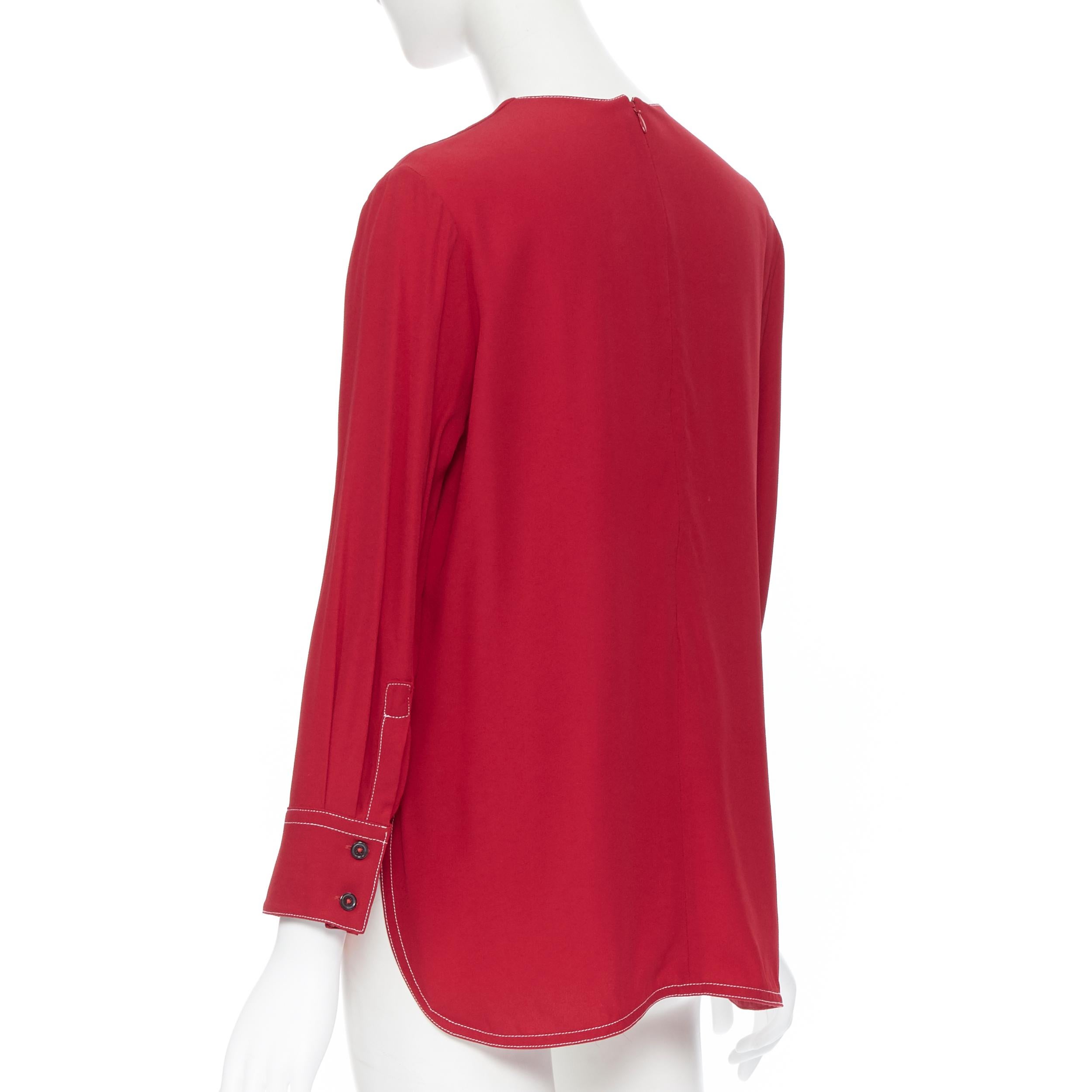 MARNI 2019 viscose acetate red white overstitched V-neck blouse top IT42 M 2