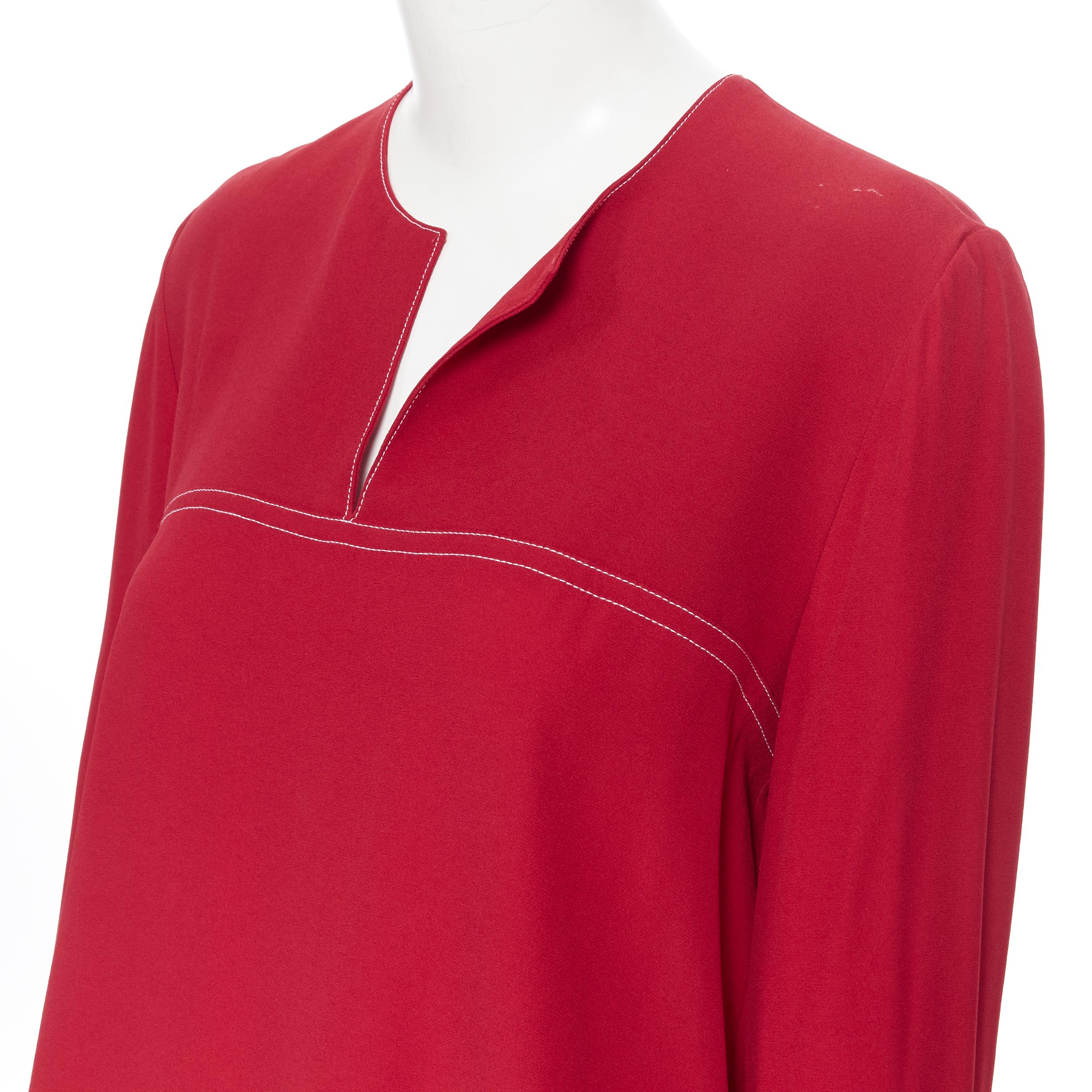 MARNI 2019 viscose acetate red white overstitched V-neck blouse top IT42 M 3