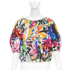 MARNI 2020 multicolored cotton abstract brushstroke print puff sleeve top IT40 S