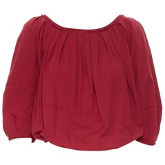 marni top MARNI 2020 red cotton pleated asymmetric seam bubble cut cropped top IT38