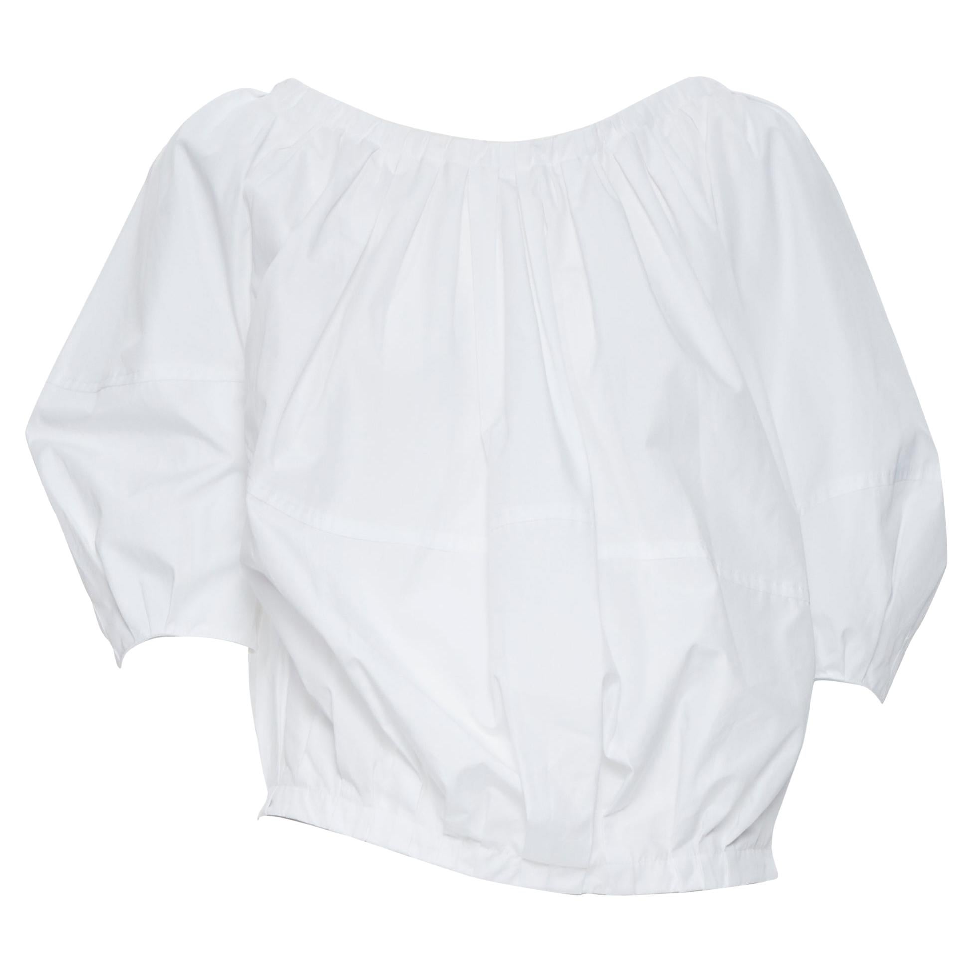 MARNI 2020 white cotton voluminous assymetric bubble cut top IT40
Brand: Marni
Model Name / Style: Bubble top
Material: Cotton
Color: White
Pattern: Solid
Extra Detail: Bubble top.
Made in: Italy

CONDITION: 
Condition: Very good, this item was