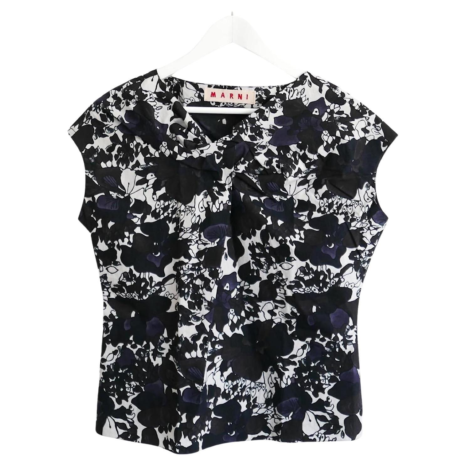 Marni Archival Black & Grey Floral Top For Sale