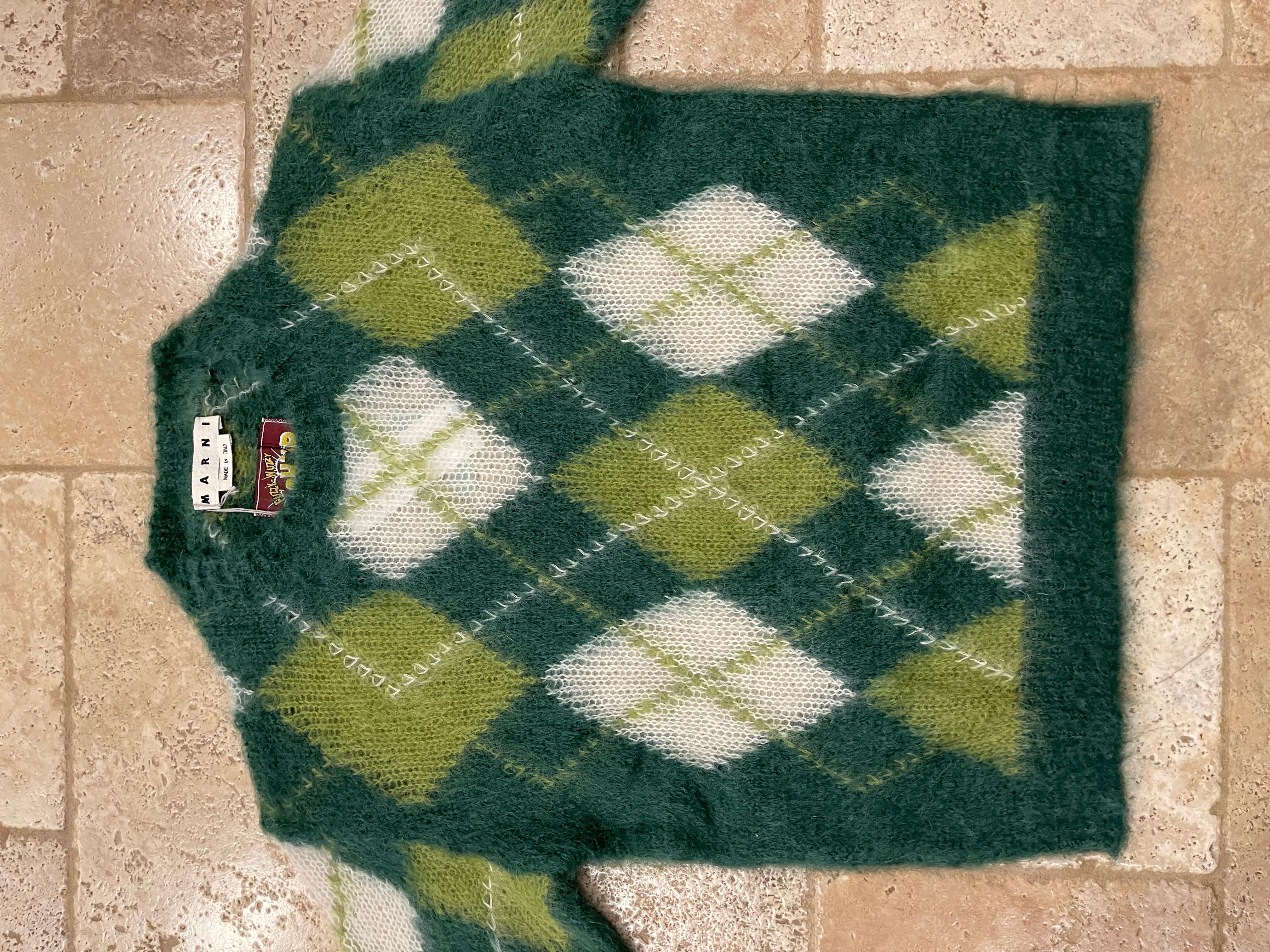 Marni Argyle Mohair-Blend Green Sweater In New Condition In Bear, DE