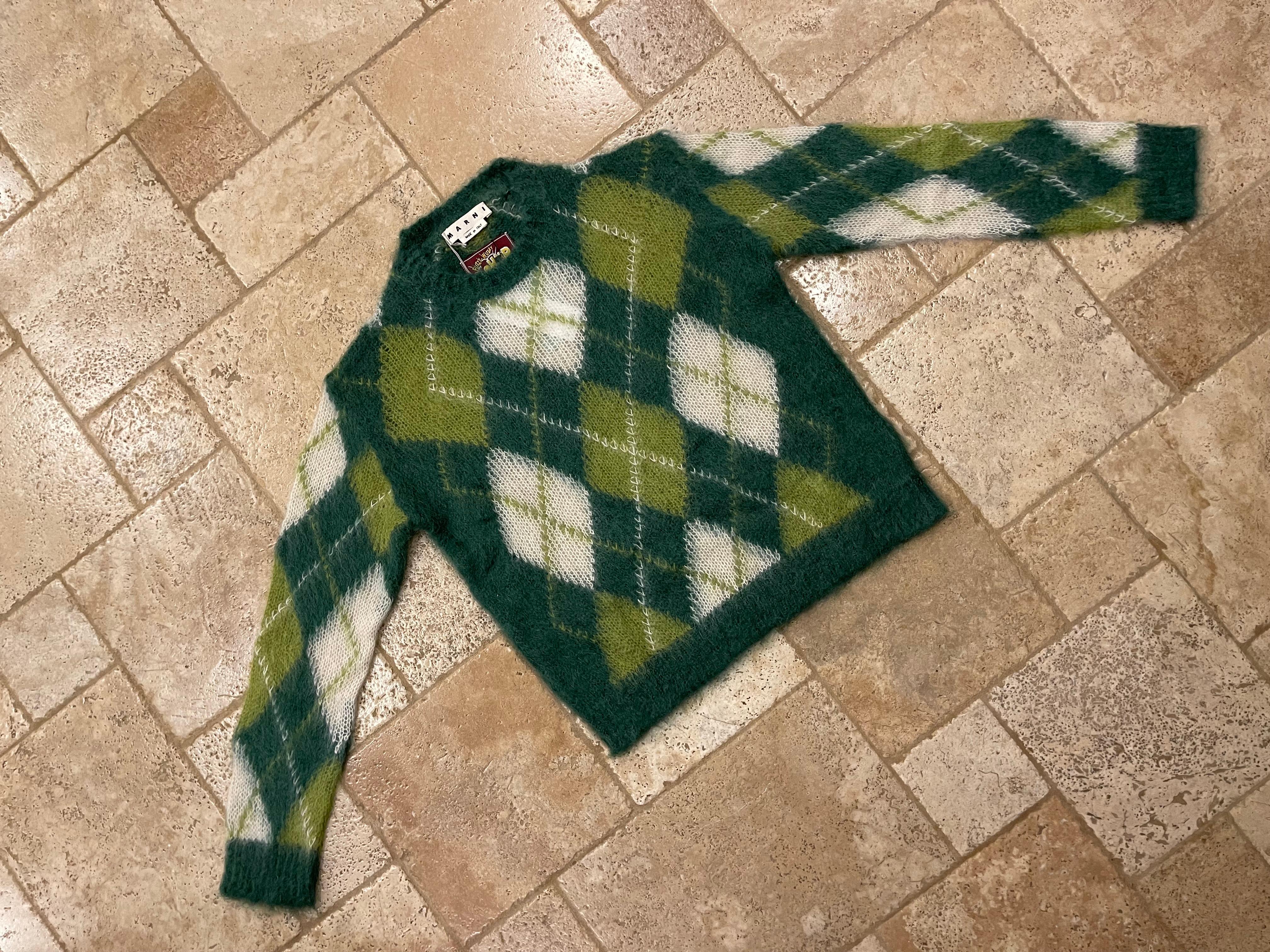 Marni Argyle Mohair-Blend Green Sweater 2