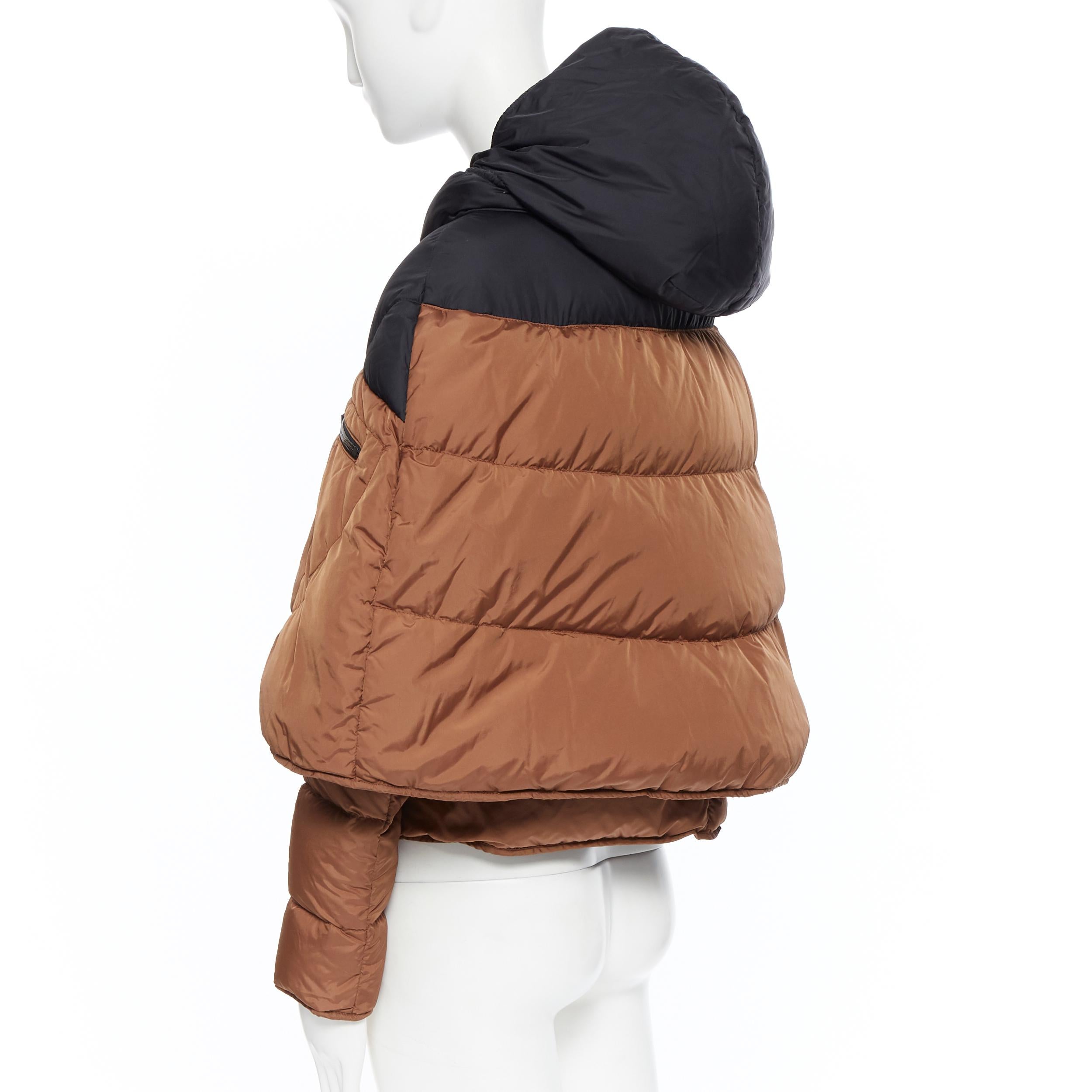 Brown MARNI AW11 brown black colorblocked cape layered down feather padded jacket IT38
