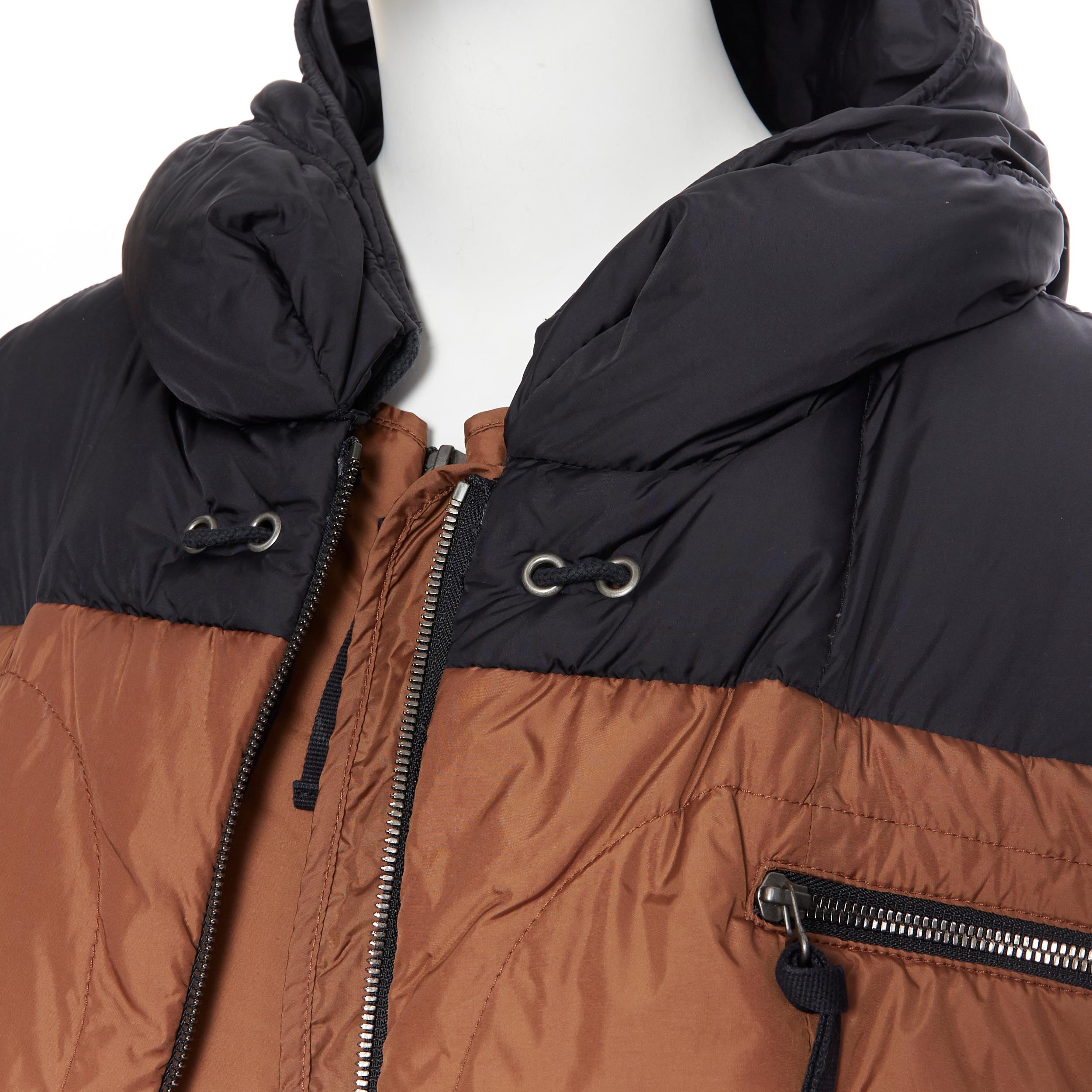 MARNI AW11 brown black colorblocked cape layered down feather padded jacket IT38 In Excellent Condition In Hong Kong, NT