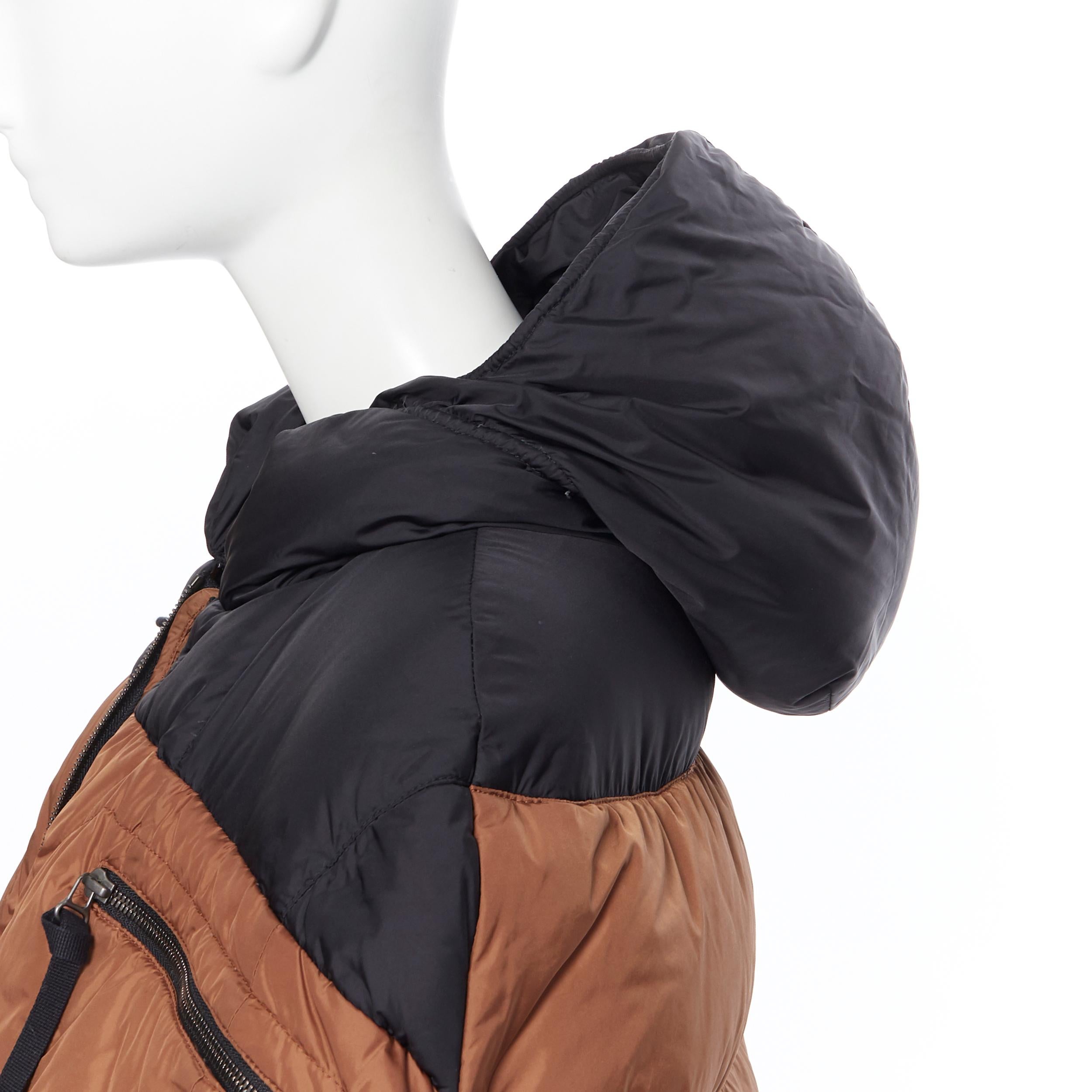 Women's MARNI AW11 brown black colorblocked cape layered down feather padded jacket IT38