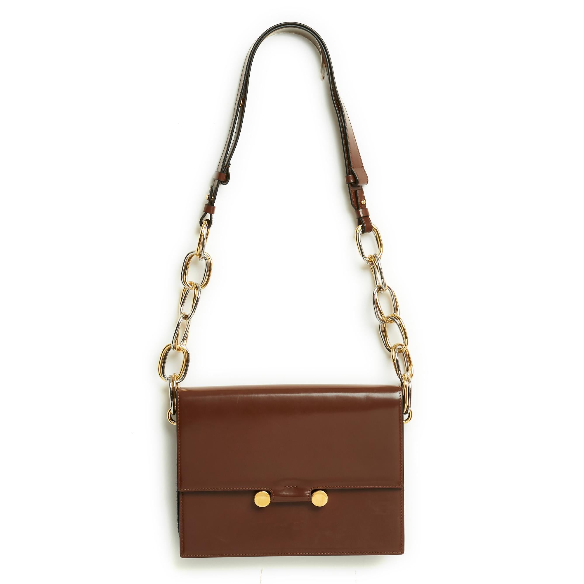 Marni Bag Brown Leather Gold Silver Hardware Trunk For Sale 4