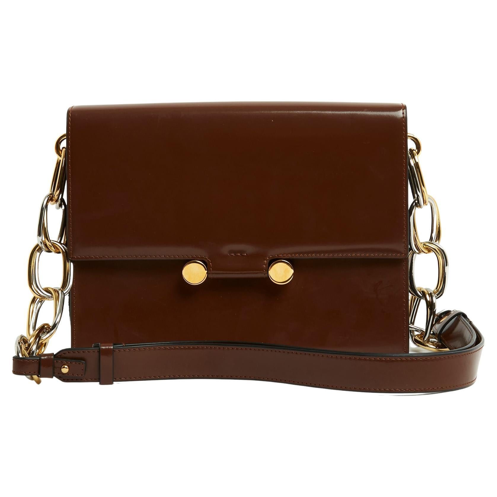 Marni Bag Brown Leather Gold Silver Hardware Trunk For Sale
