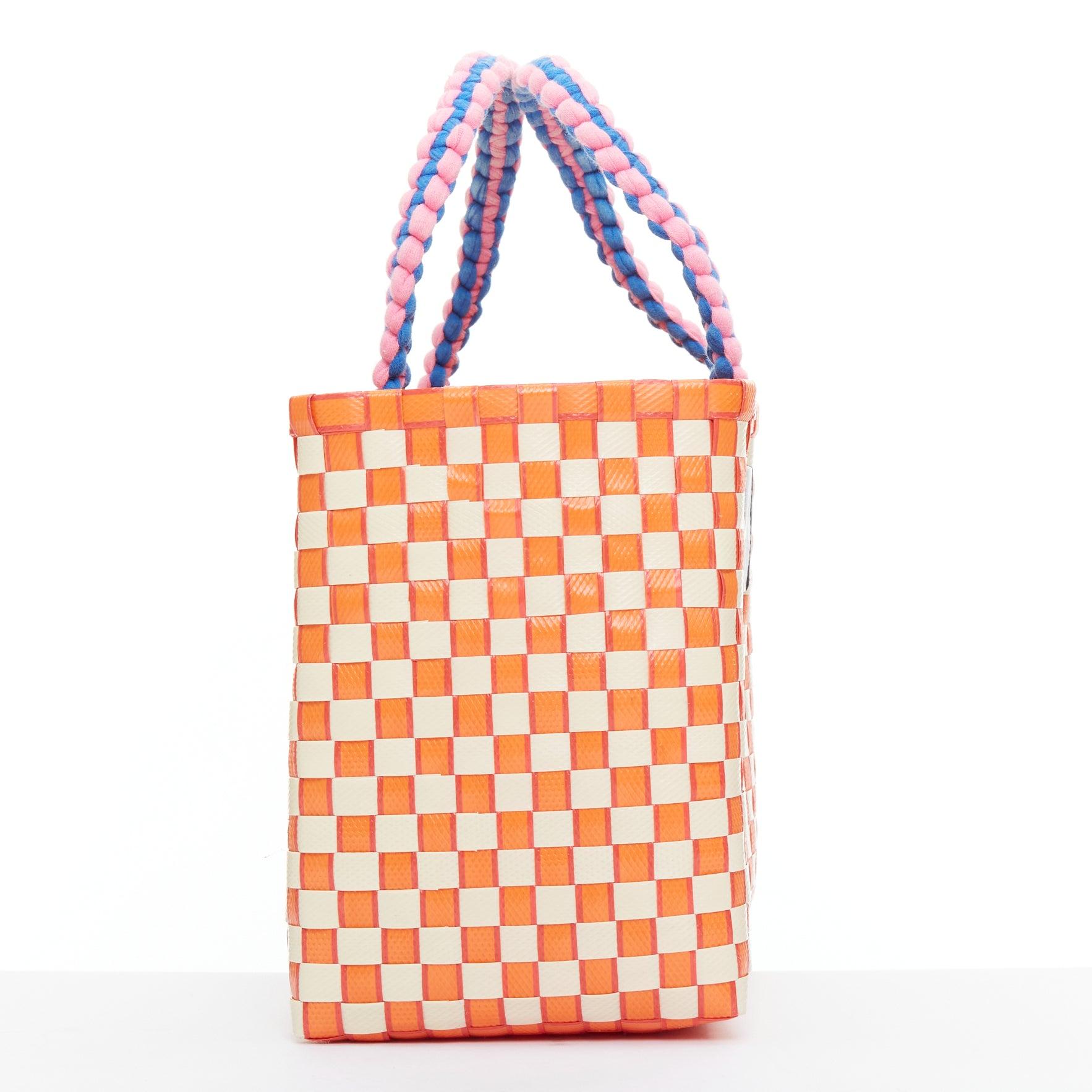 MARNI Cesta naranja crema paja marrón cuero etiqueta cuerda ribete bolso asa superior en Bueno estado para la venta en Hong Kong, NT