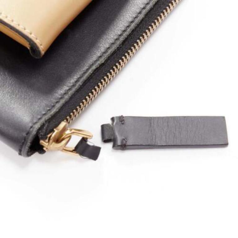 MARNI beige black smooth leather gold stud buckle dual oversized zip clutch bag For Sale 6