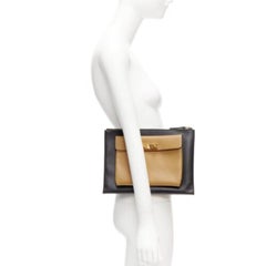 Bolso de mano MARNI beige negro de piel lisa con hebilla de tachuelas doradas y doble cremallera extragrande