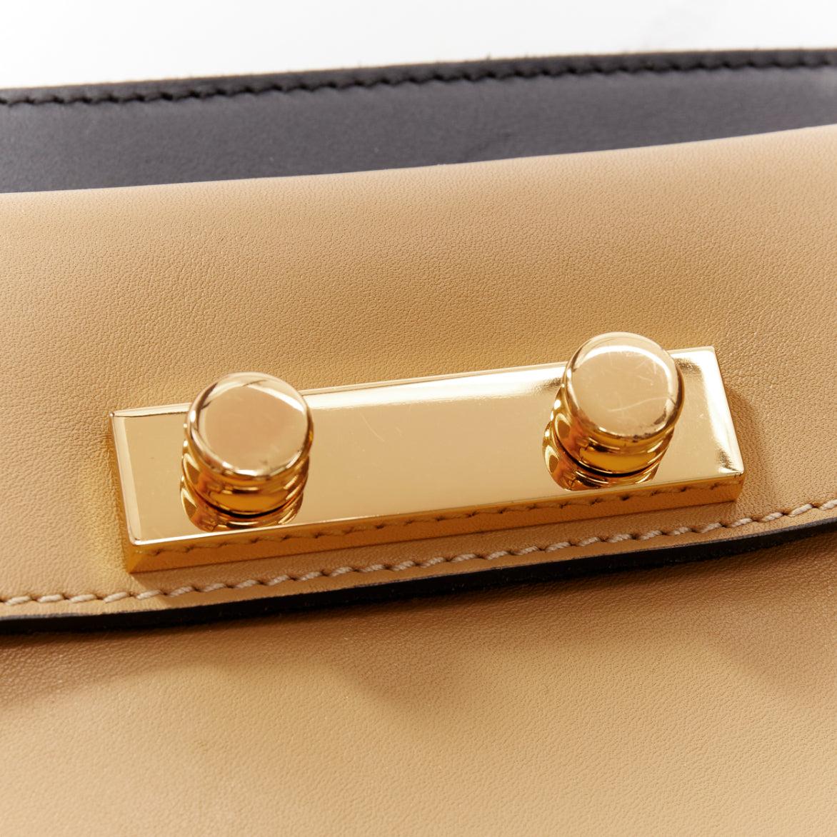 MARNI beige black smooth leather gold stud buckle dual oversized zip clutch bag For Sale 2