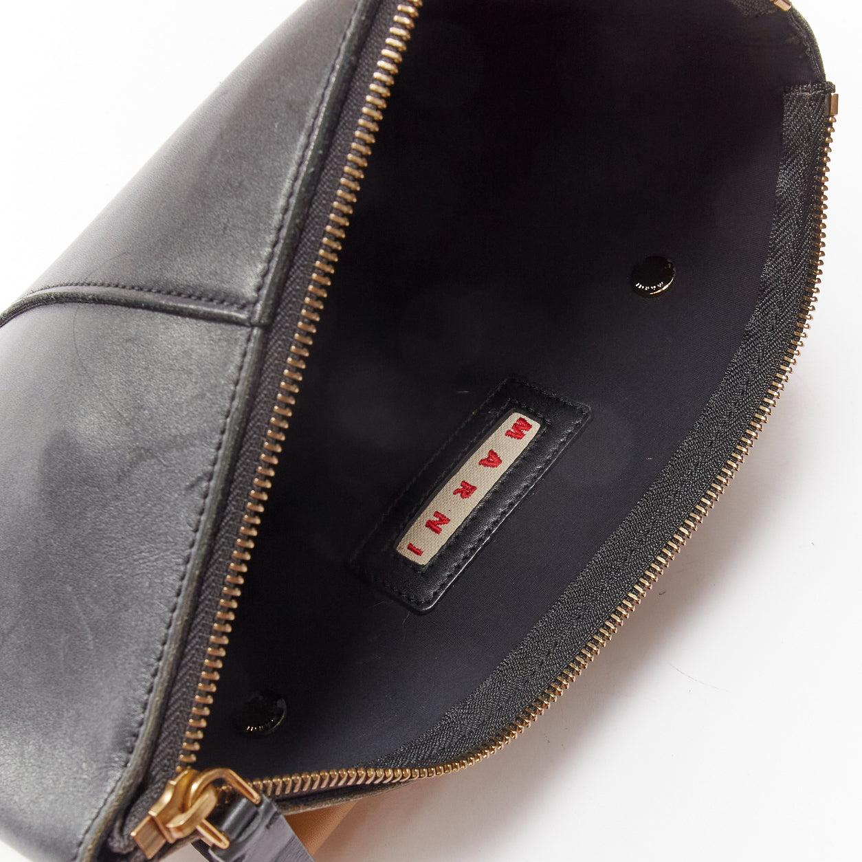 MARNI beige black smooth leather gold stud buckle dual oversized zip clutch bag For Sale 4