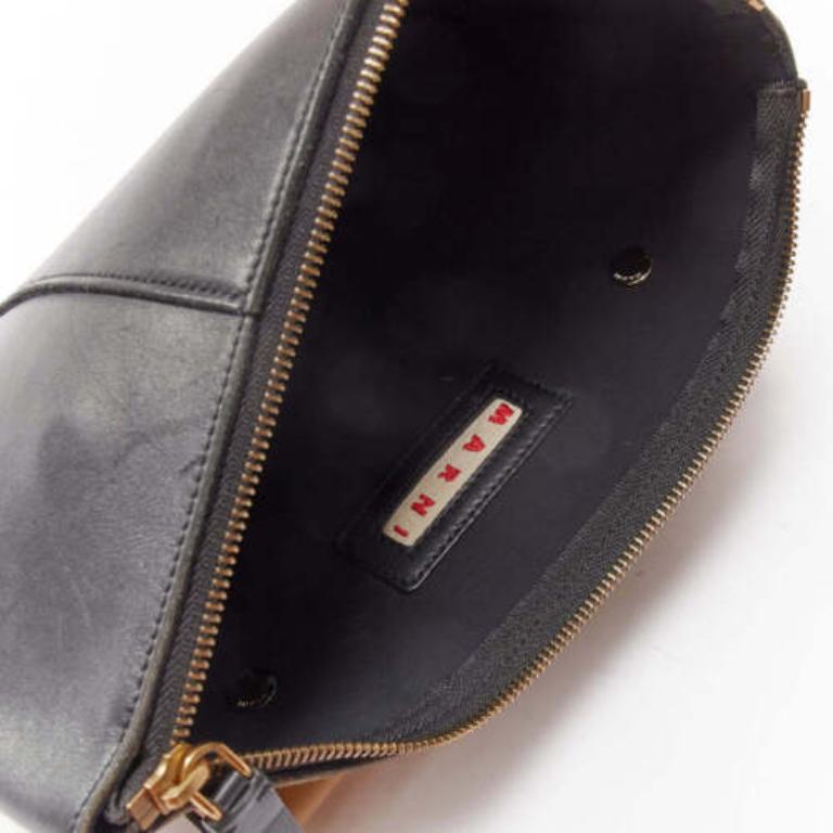 MARNI beige black smooth leather gold stud buckle dual oversized zip clutch bag For Sale 3