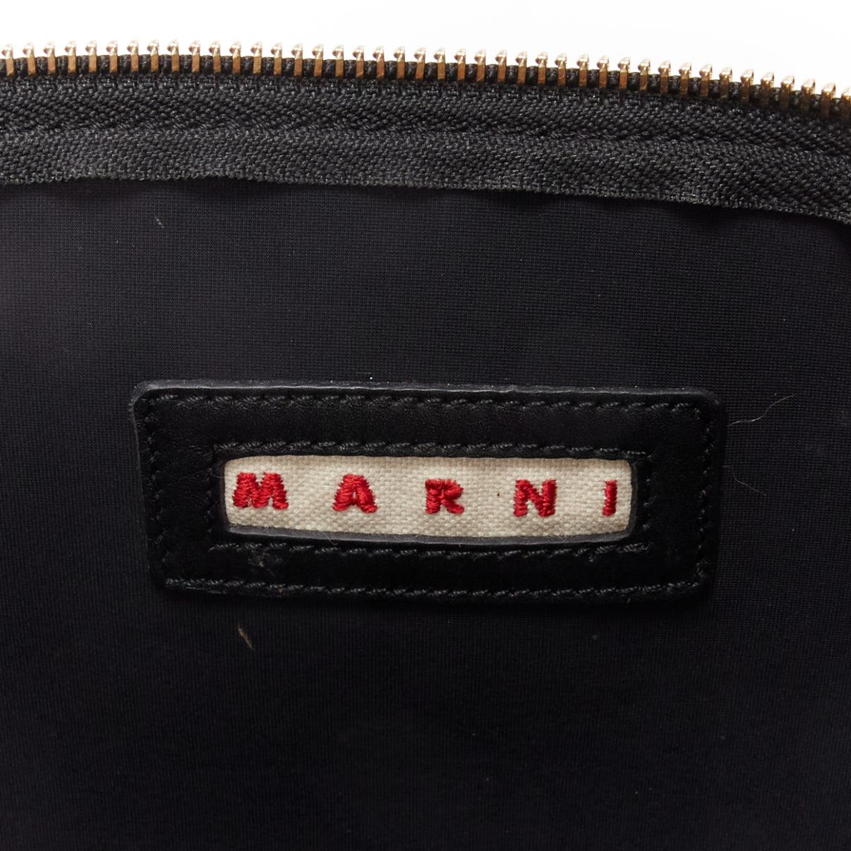 MARNI beige black smooth leather gold stud buckle dual oversized zip clutch bag 4