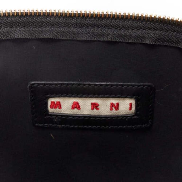 MARNI beige black smooth leather gold stud buckle dual oversized zip clutch bag For Sale 4