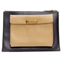 Bolso de mano MARNI beige negro de piel lisa con hebilla de tachuelas doradas y doble cremallera extragrande