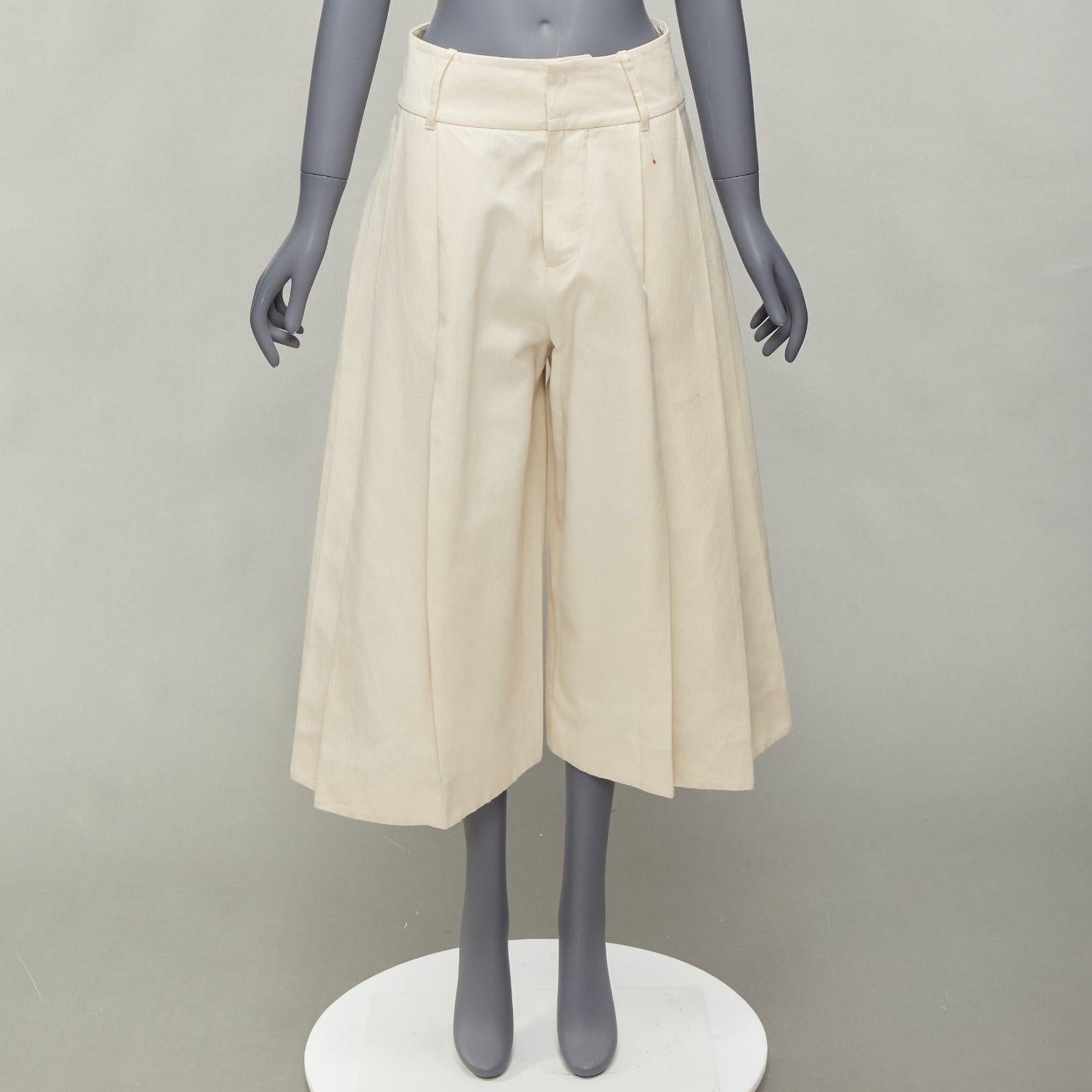 MARNI beige cotton linen canvas mid waist pleated wide leg culottes IT38 XS For Sale 6