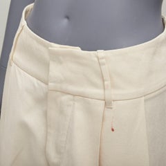 Marni beige, tela di cotone e lino, vita media, culotte a pieghe a gamba larga IT38 XS