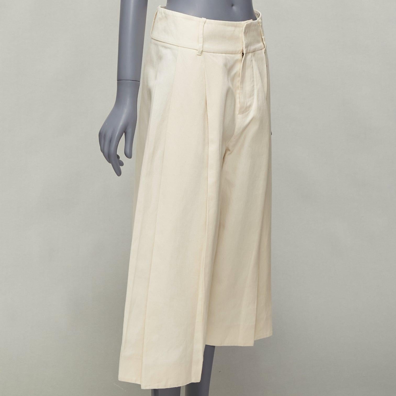Beige MARNI beige cotton linen canvas mid waist pleated wide leg culottes IT38 XS For Sale