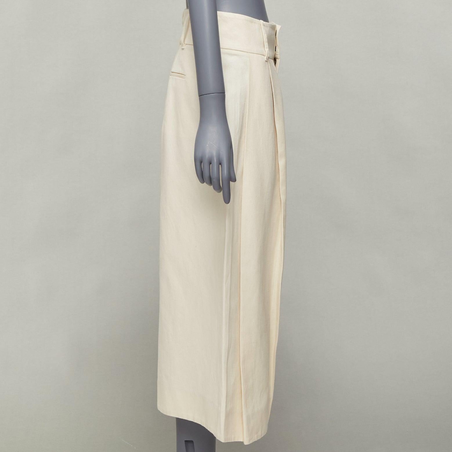 Women's MARNI beige cotton linen canvas mid waist pleated wide leg culottes IT38 XS For Sale
