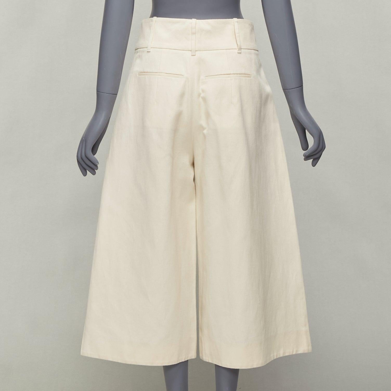 Women's MARNI beige cotton linen canvas mid waist pleated wide leg culottes IT38 XS For Sale