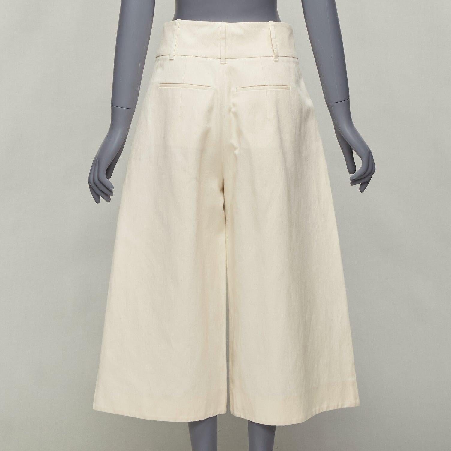 MARNI beige cotton linen canvas mid waist pleated wide leg culottes IT38 XS For Sale 1