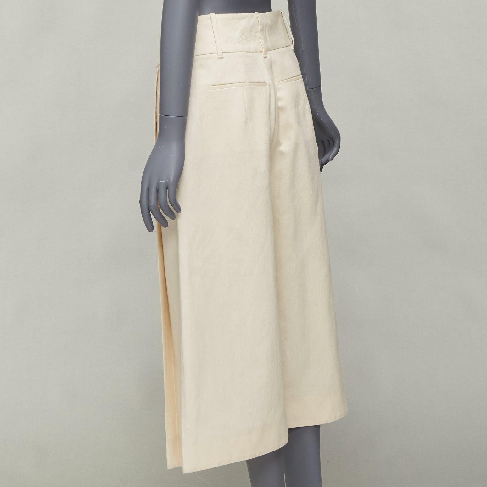 MARNI beige cotton linen canvas mid waist pleated wide leg culottes IT38 XS For Sale 2