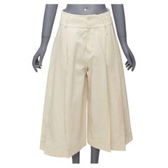 Marni beige, tela di cotone e lino, vita media, culotte a pieghe a gamba larga IT38 XS