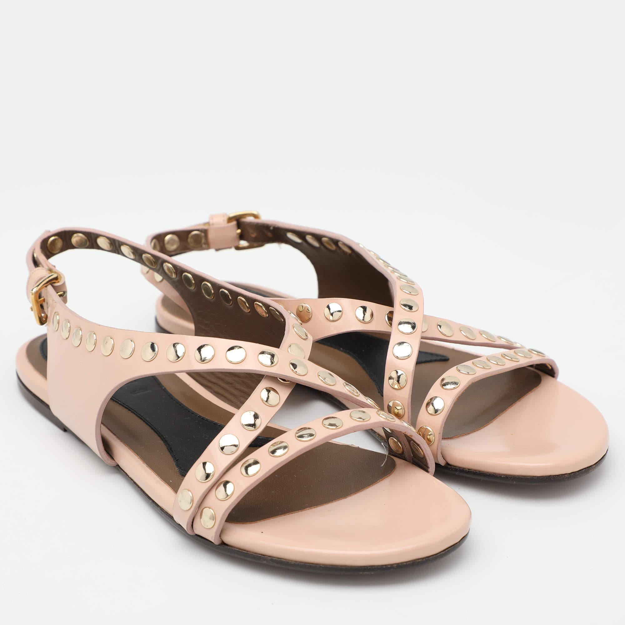Women's Marni Beige Embellished Leather Slingback Sandals Size 34.5 For Sale