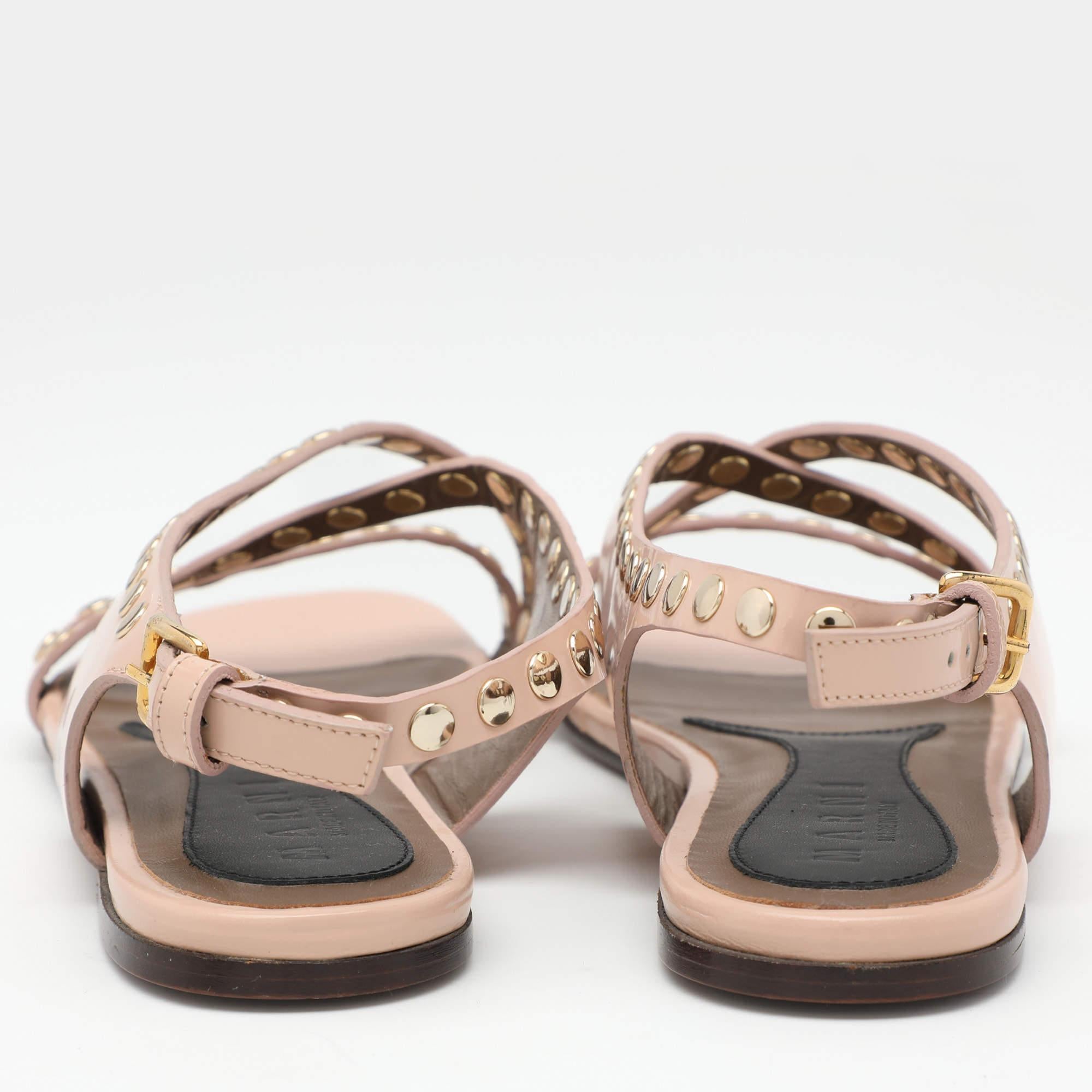 Marni Beige Embellished Leather Slingback Sandals Size 34.5 For Sale 1