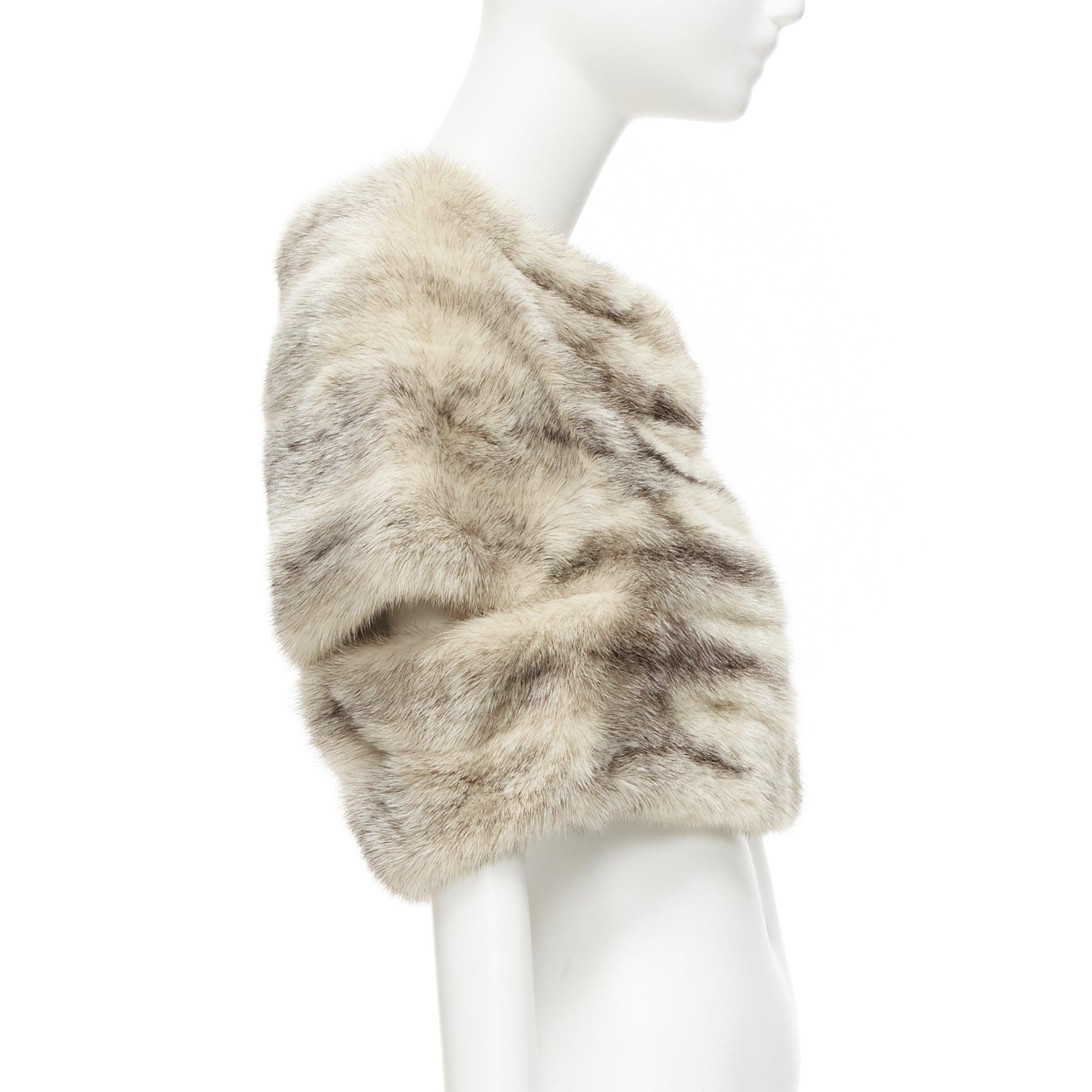 MARNI beige genuine fur striped colouring shawl bolero crop jacket IT40 In Excellent Condition For Sale In Hong Kong, NT
