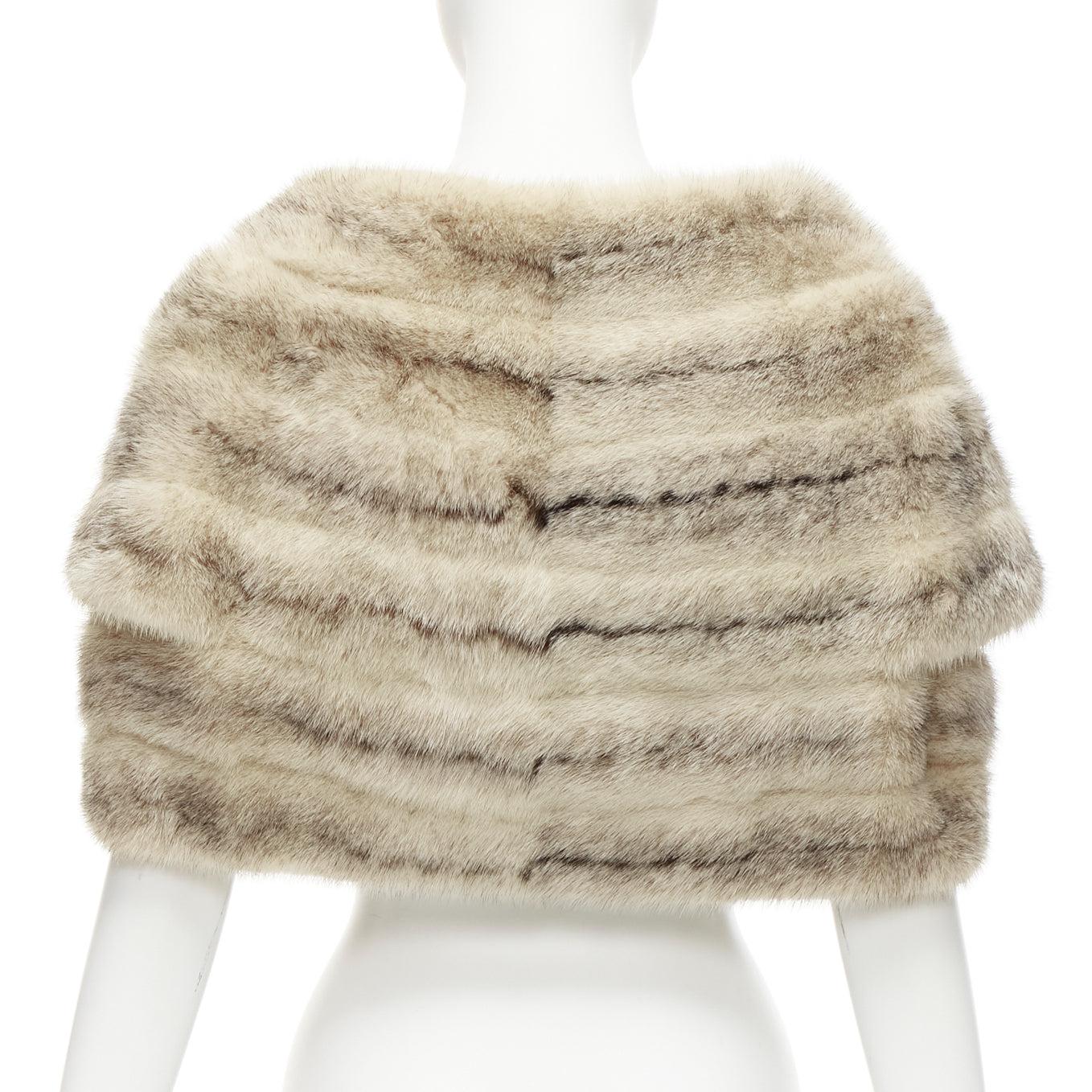 MARNI beige genuine fur striped colouring shawl bolero crop jacket IT40 In Excellent Condition For Sale In Hong Kong, NT