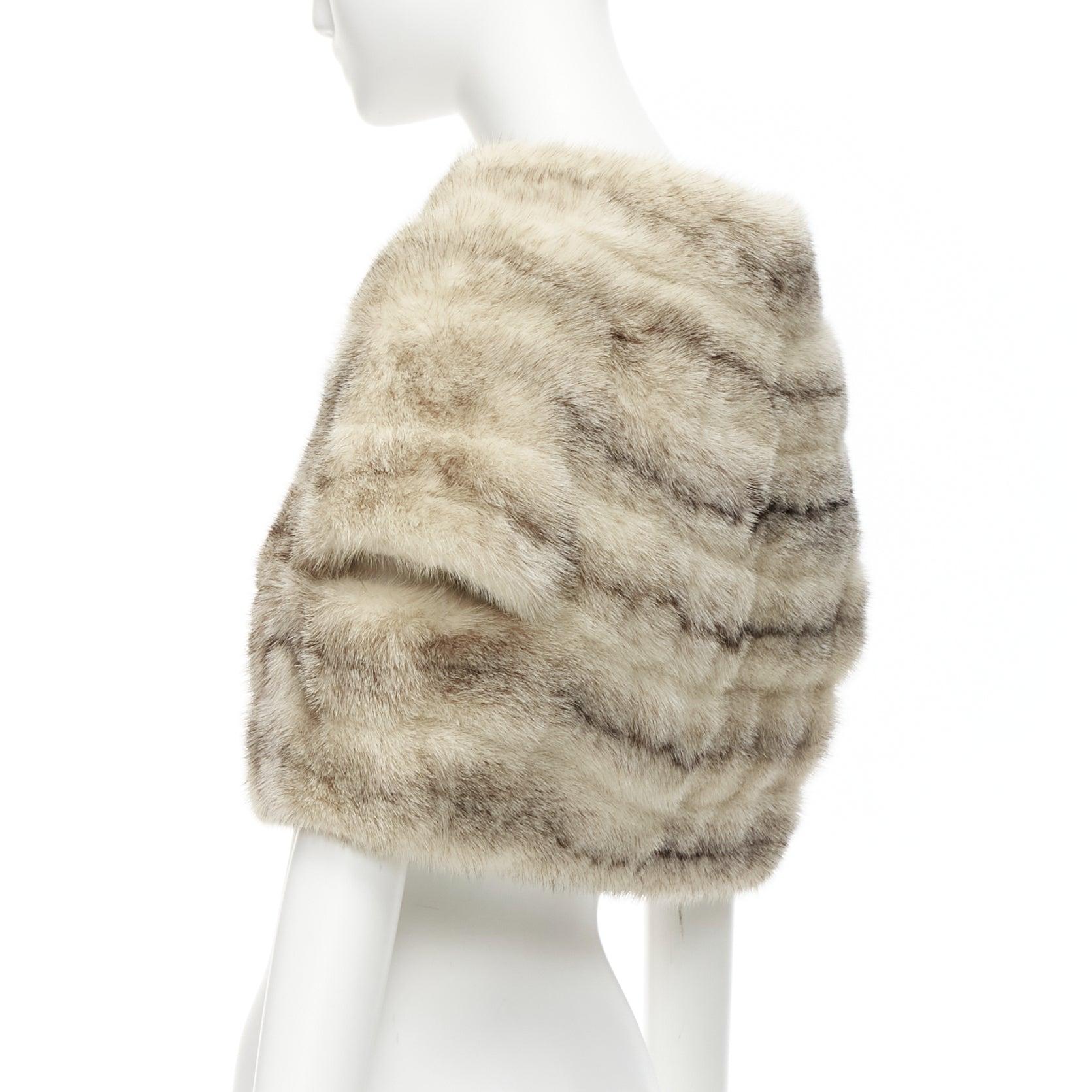 Women's MARNI beige genuine fur striped colouring shawl bolero crop jacket IT40 For Sale