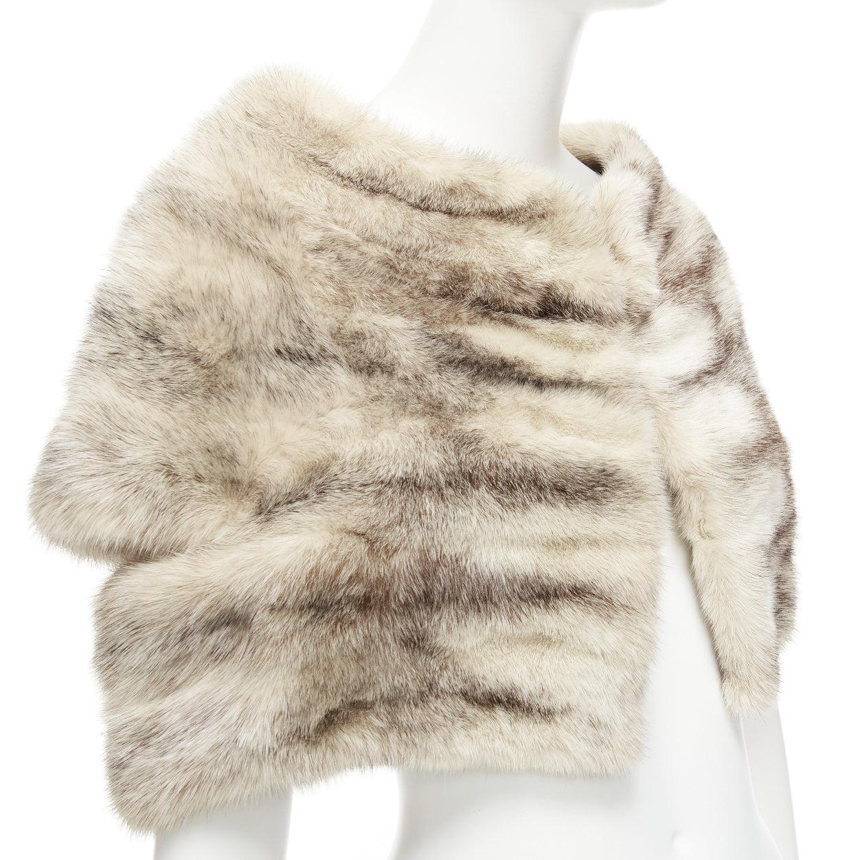 MARNI beige genuine fur striped colouring shawl bolero crop jacket IT40 For Sale 1