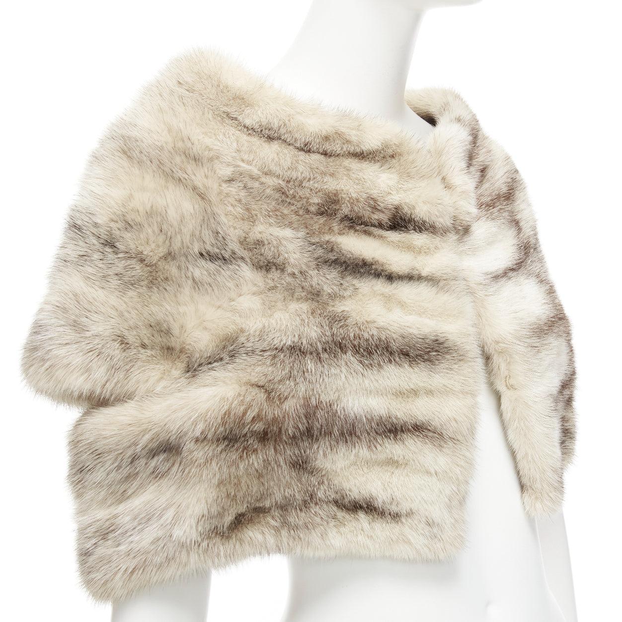 MARNI beige genuine fur striped colouring shawl bolero crop jacket IT40 For Sale 2
