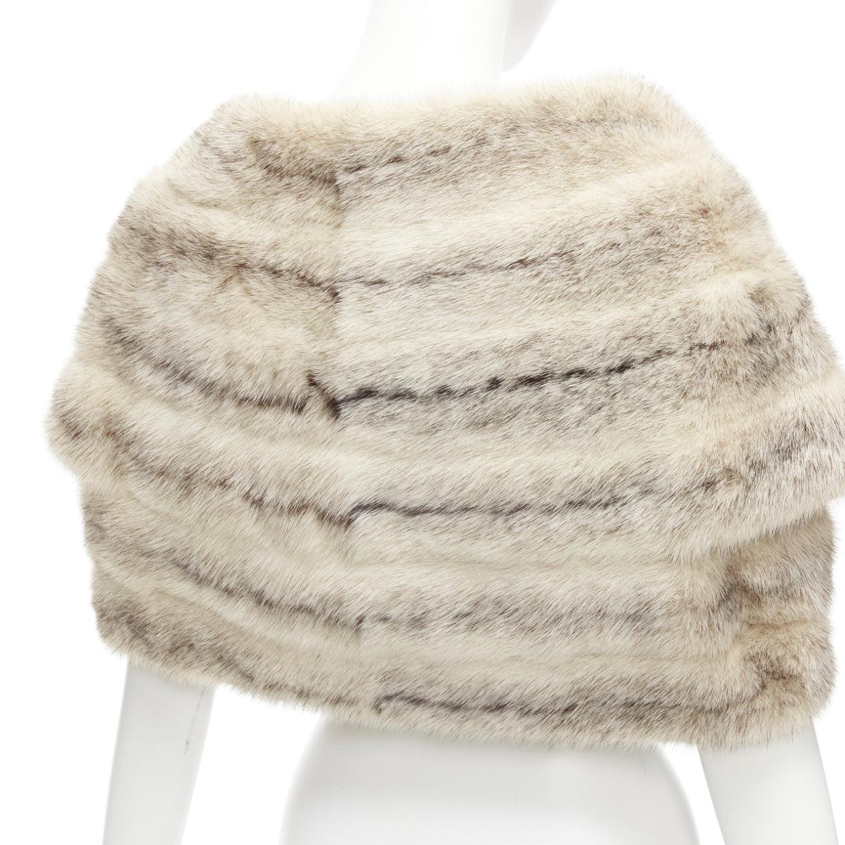MARNI beige genuine fur striped colouring shawl bolero crop jacket IT40 For Sale 2