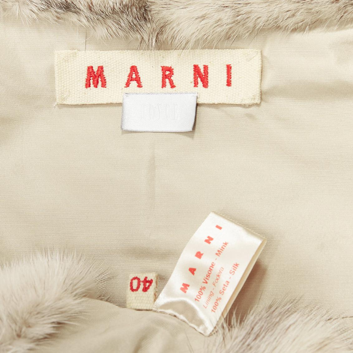 MARNI beige genuine fur striped colouring shawl bolero crop jacket IT40 For Sale 3