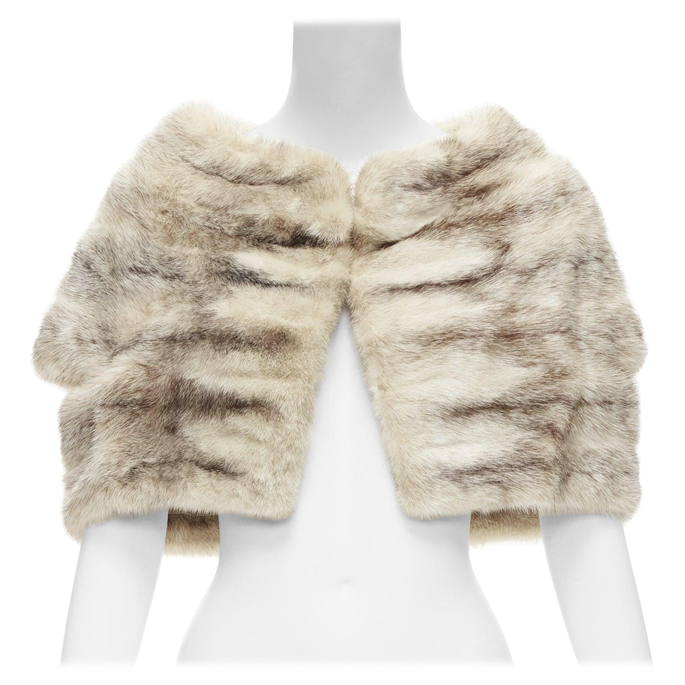 MARNI - Veste boléro en fourrure véritable beige à rayures IT40