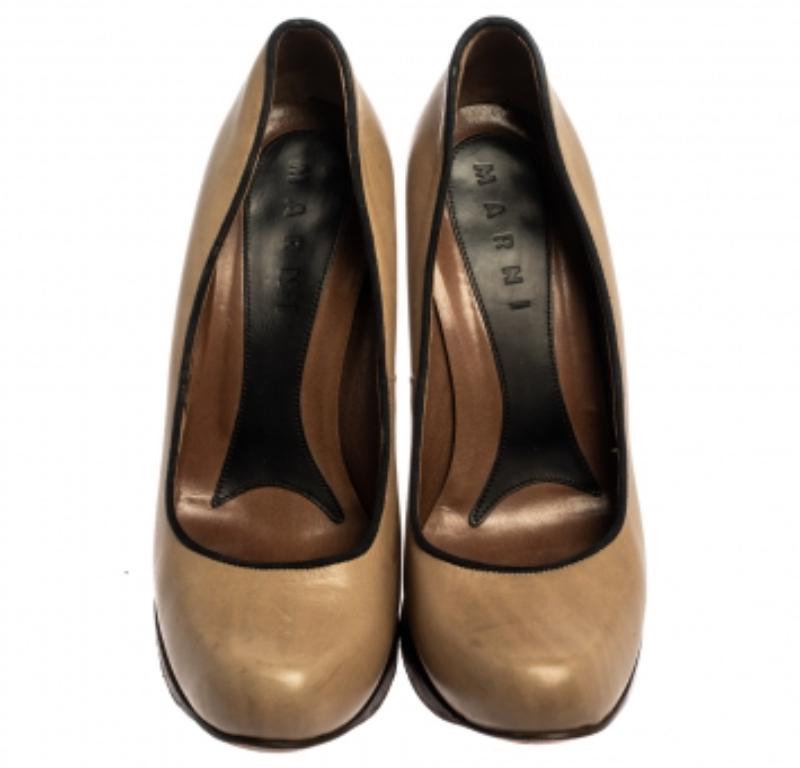 Marni Beige Leather Platform Pumps Size 37 For Sale 3