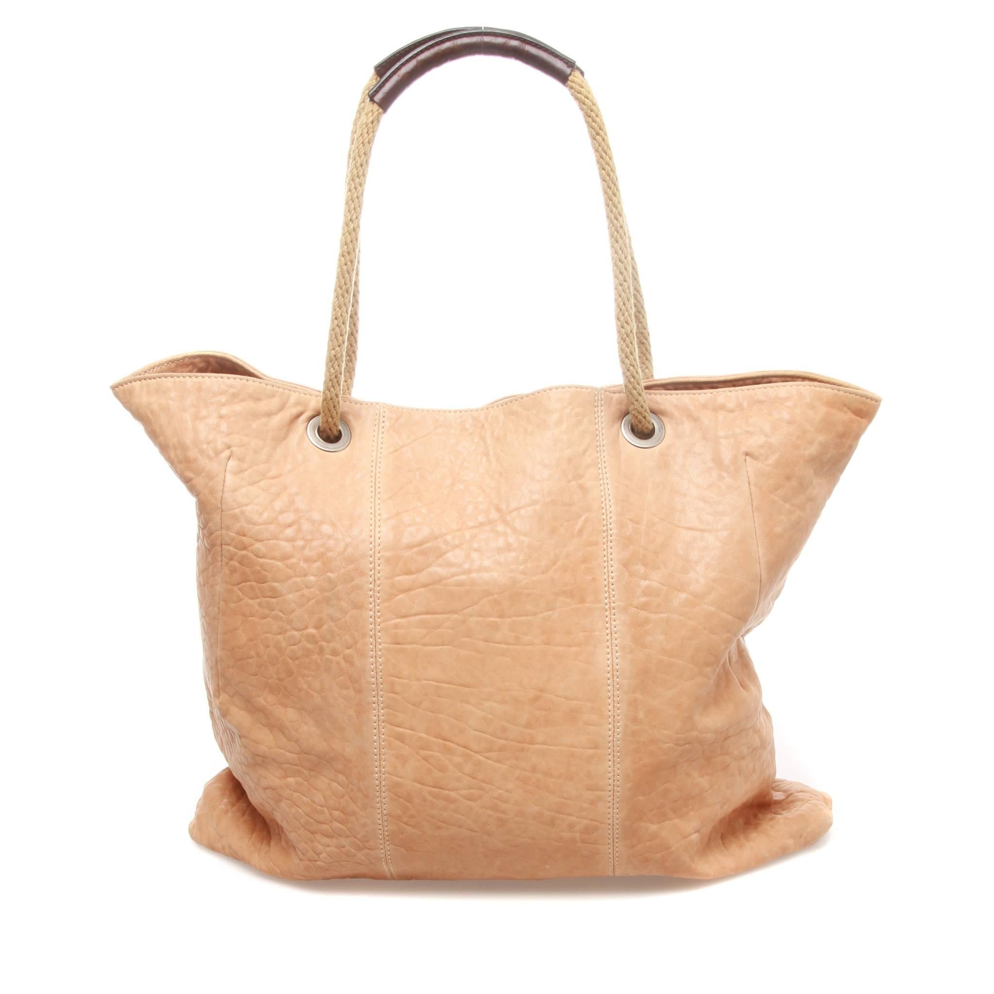 	MARNI Beige Leather Shopping Tote In Good Condition For Sale In Melbourne, Victoria