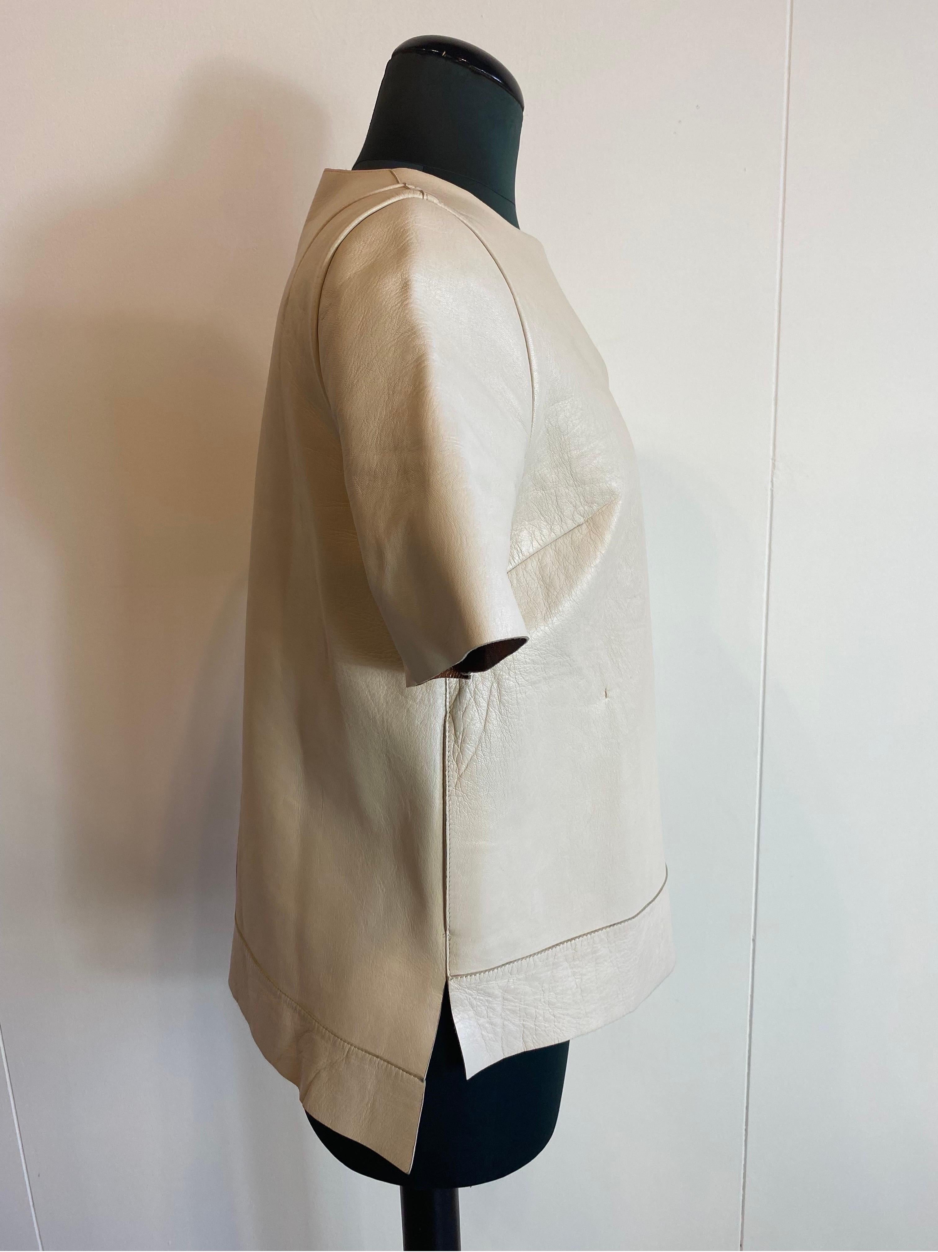 Beige Marni beige leather short-sleeved jacket For Sale