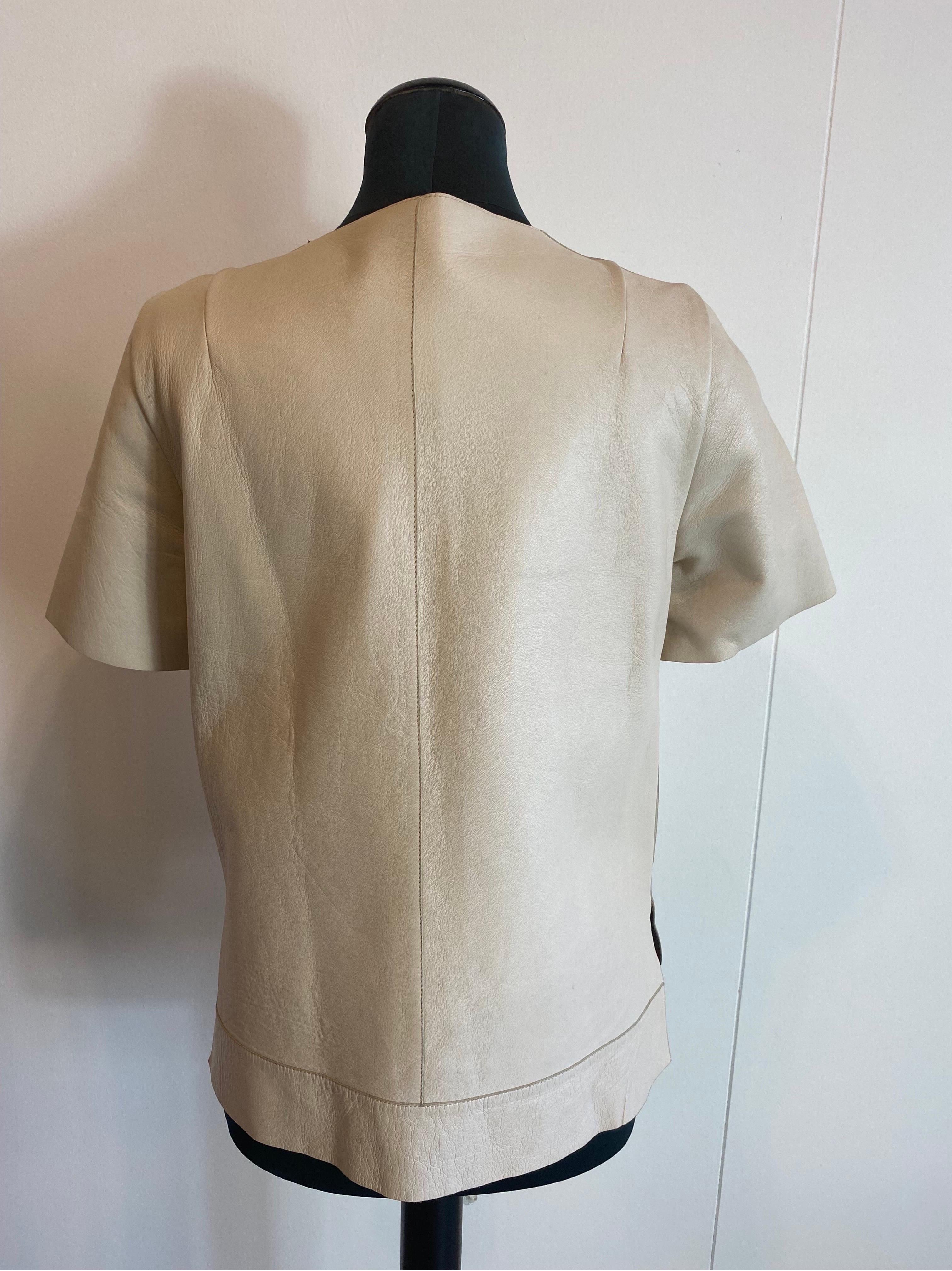 Marni beige leather short-sleeved jacket In Excellent Condition For Sale In Carnate, IT