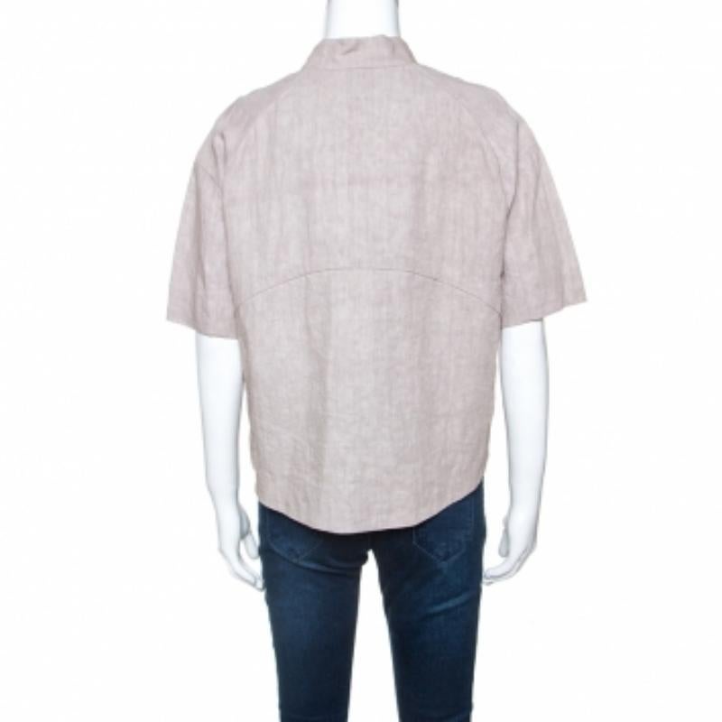Marni Top de manga corta con botones de presión de lino beige S Beige en venta