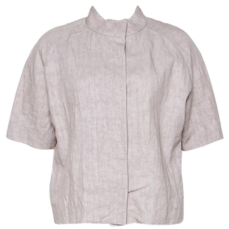 Marni Beige Linen Press Button Short Sleeve Top S For Sale