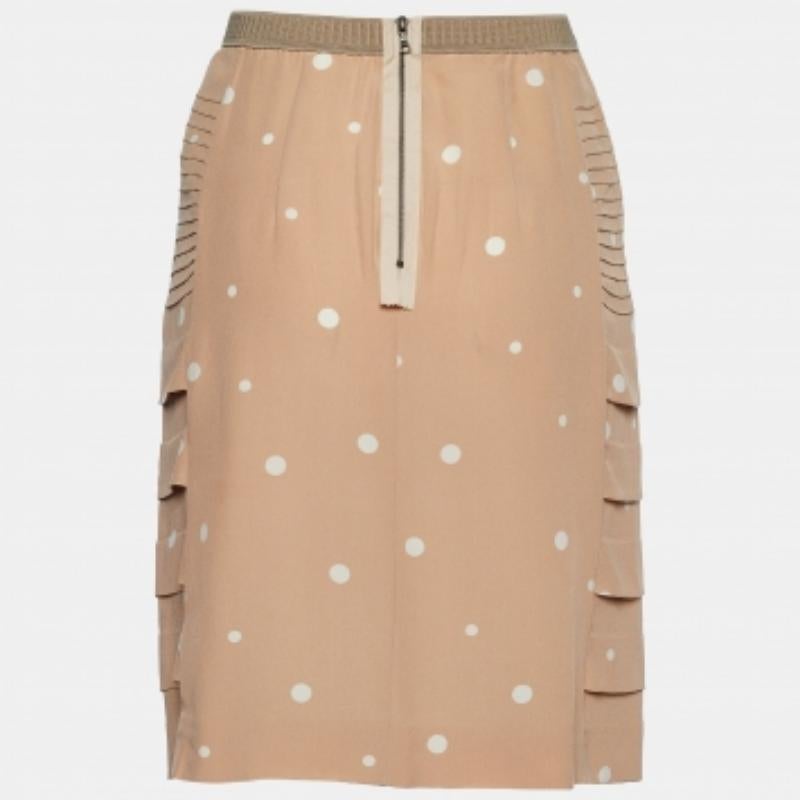 Marni Beige Polka Dot Print Silk Pin Tuck Detail Pencil Skirt S In Good Condition For Sale In Dubai, Al Qouz 2