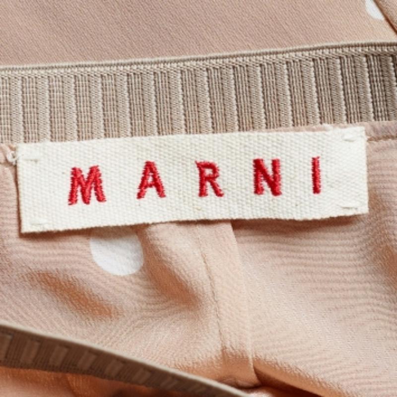 Women's Marni Beige Polka Dot Print Silk Pin Tuck Detail Pencil Skirt S For Sale