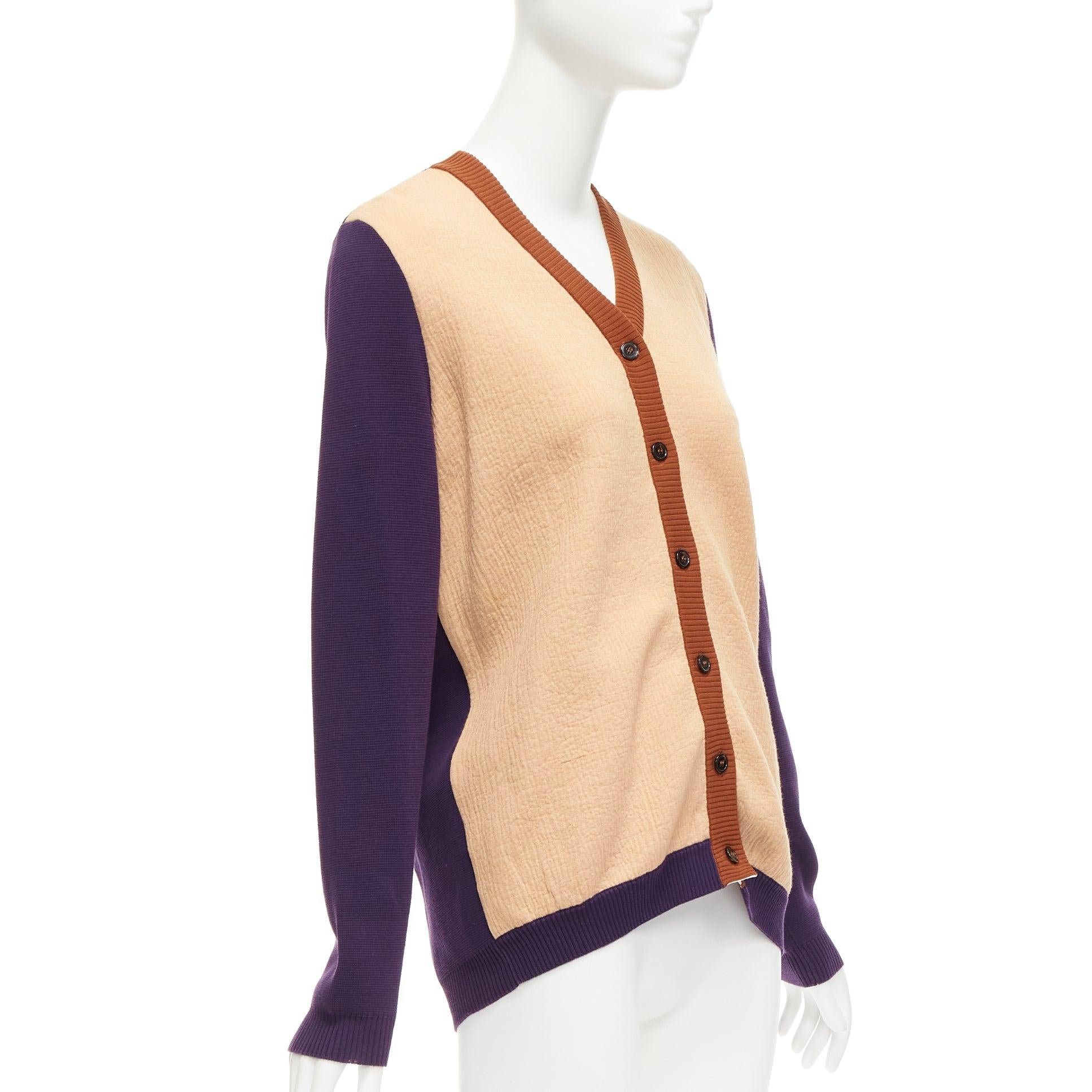 Beige MARNI beige purple colorblocked mixed material cardigan sweater IT40 S For Sale