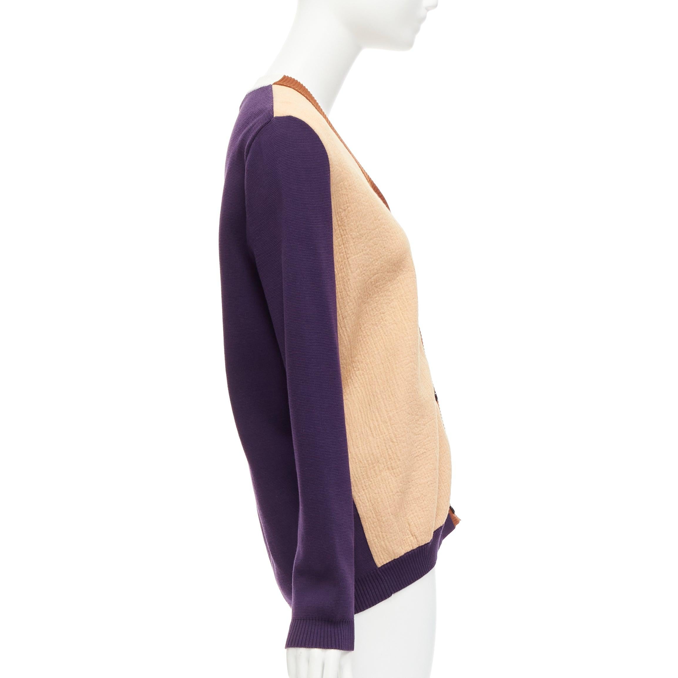 MARNI beige purple colorblocked mixed material cardigan sweater IT40 S In Excellent Condition For Sale In Hong Kong, NT